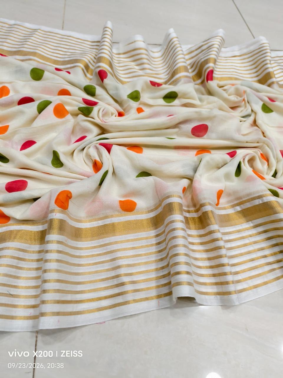 Multi colour ball cotton Sari