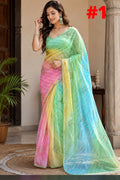 Leheriya Georgette Saree with Handwork &amp; Wall Work