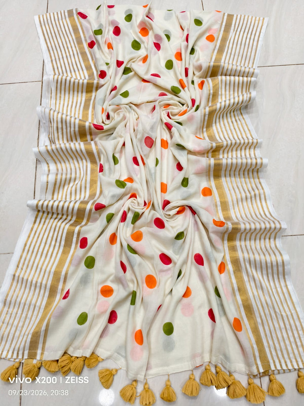 Multi colour ball cotton Sari