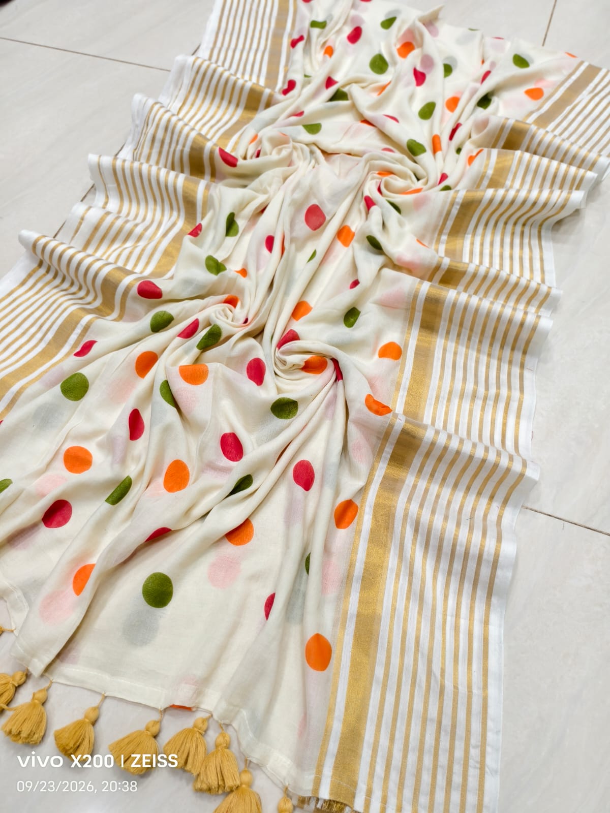 Multi colour ball cotton Sari