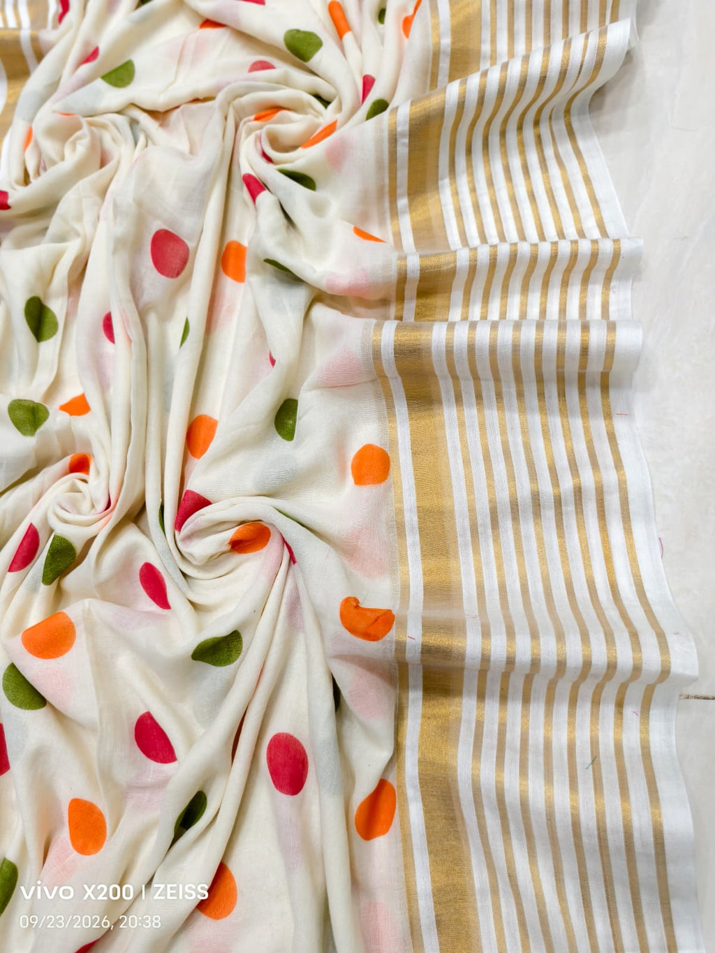 Multi colour ball cotton Sari