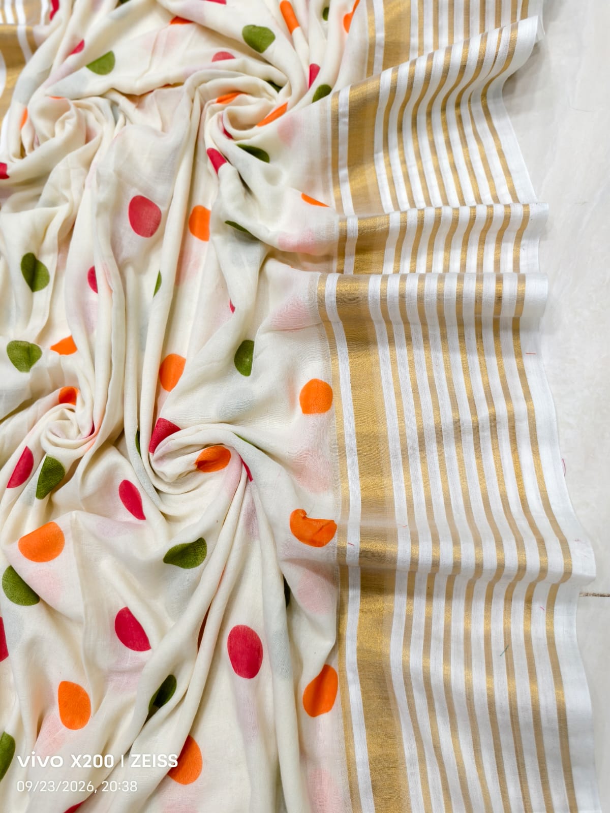 Multi colour ball cotton Sari