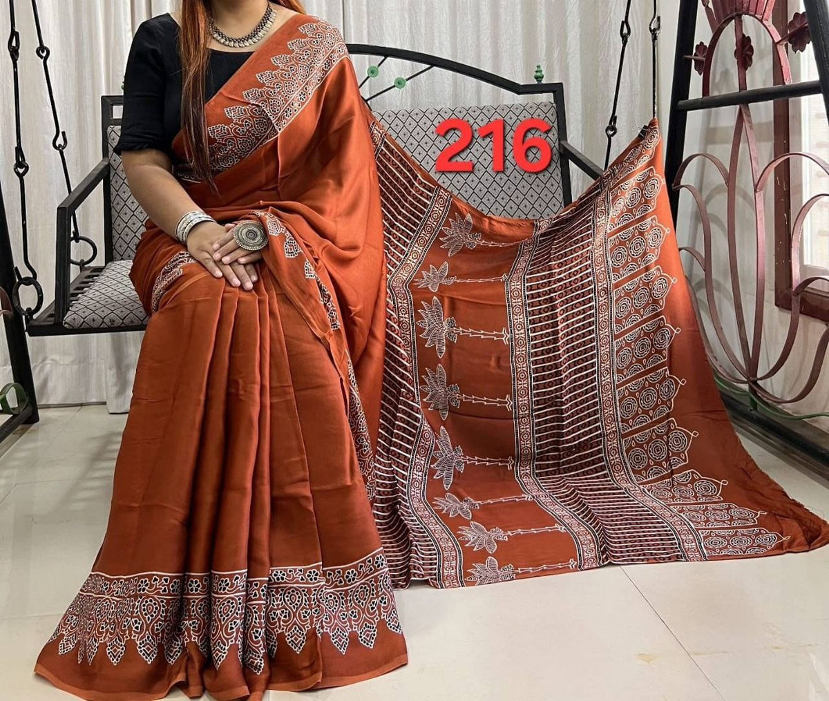 Soft Modal Silk Saree with Ajrakh Print
