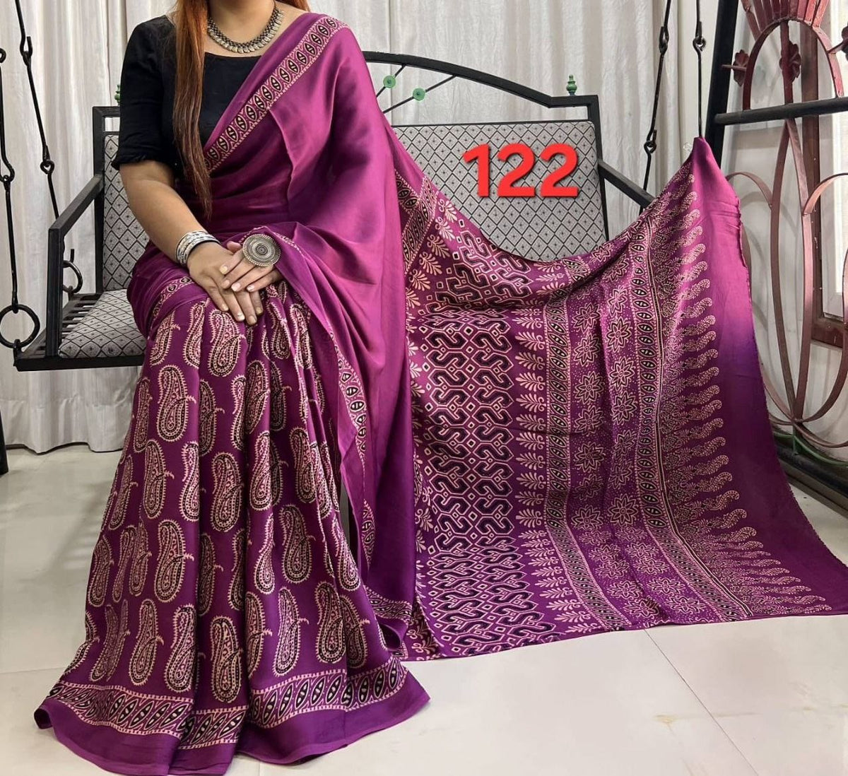 Soft Modal Silk Saree with Ajrakh Print