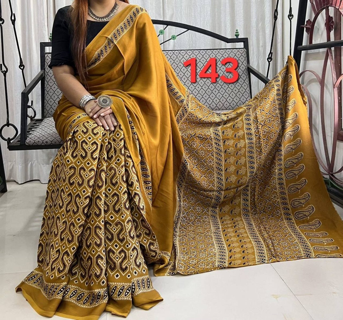 Soft Modal Silk Saree with Ajrakh Print