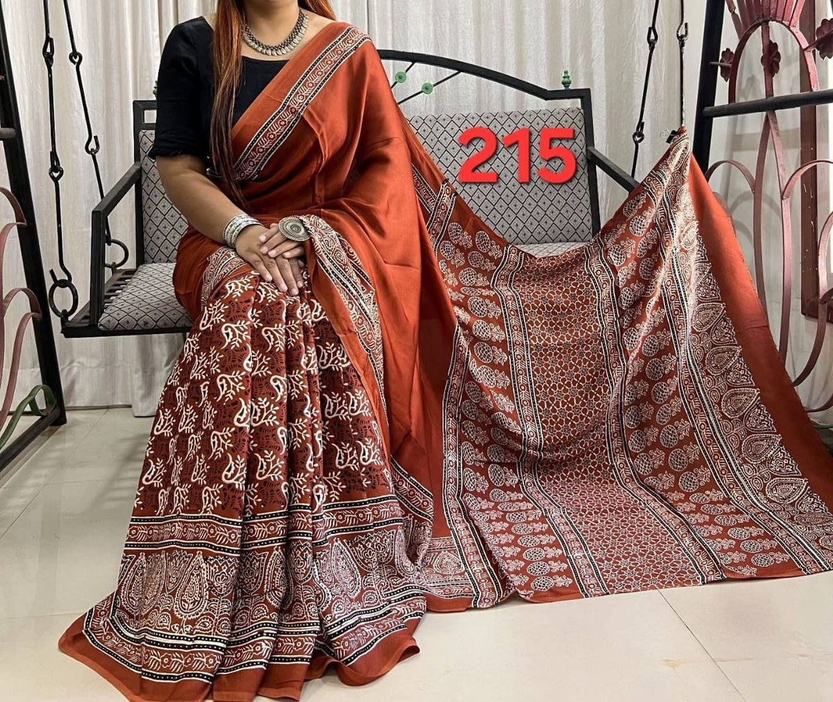 Soft Modal Silk Saree with Ajrakh Print