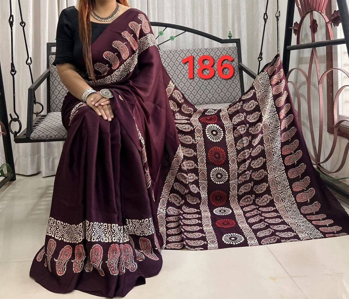 Soft Modal Silk Saree with Ajrakh Print