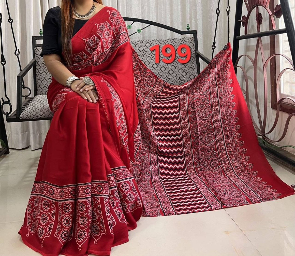 Soft Modal Silk Saree with Ajrakh Print