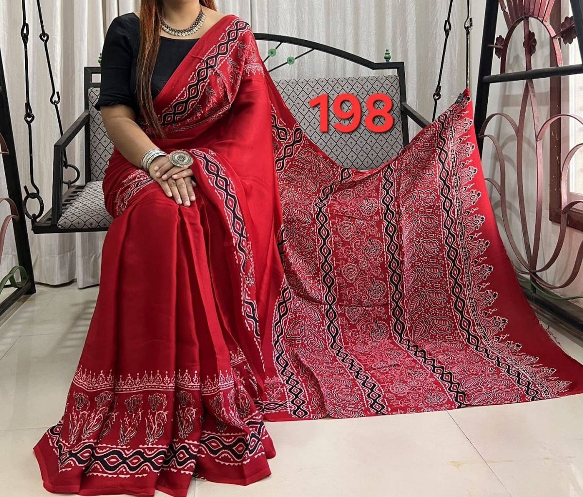 Soft Modal Silk Saree with Ajrakh Print