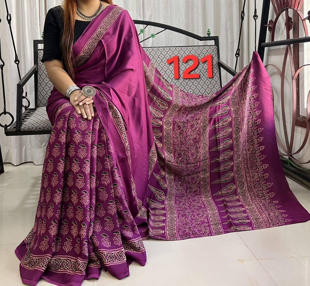 Soft Modal Silk Saree with Ajrakh Print