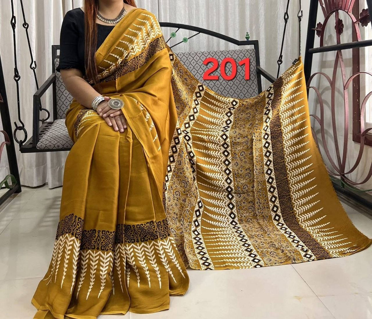 Soft Modal Silk Saree with Ajrakh Print